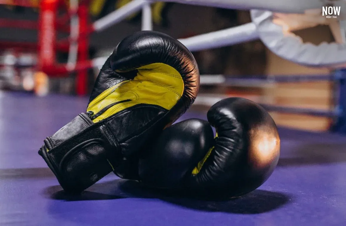 Red and black Muay Thai boxing gloves used for training in Thailand