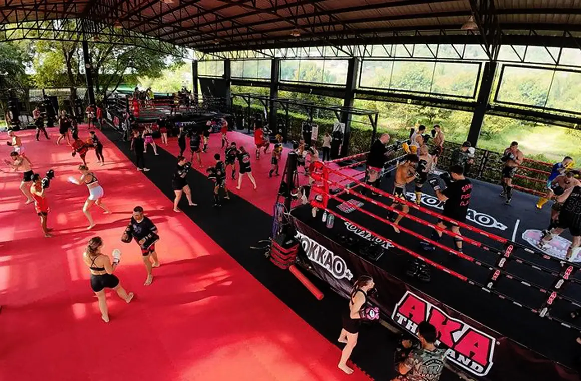 Group Muay Thai training at AKA Thailand — a world-class gym in Phuket where fighters and travelers train together in authentic Thai boxing style.
