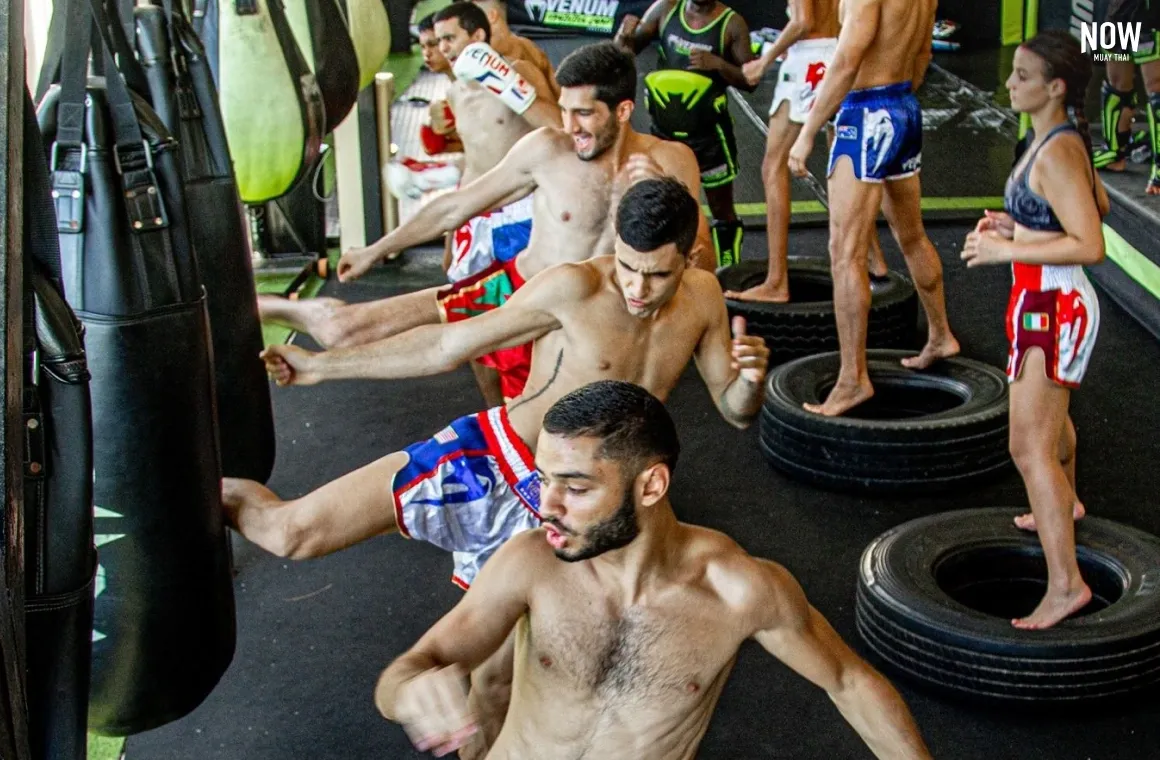 Muay Thai Fighters practicing kicks at Venum Training Camp