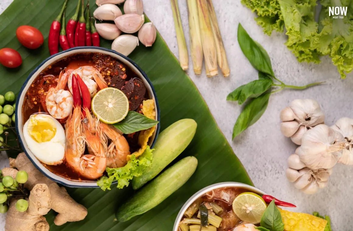 A Southern Thai–style spicy shrimp soup, known for its intense chili heat and bold, sour flavors