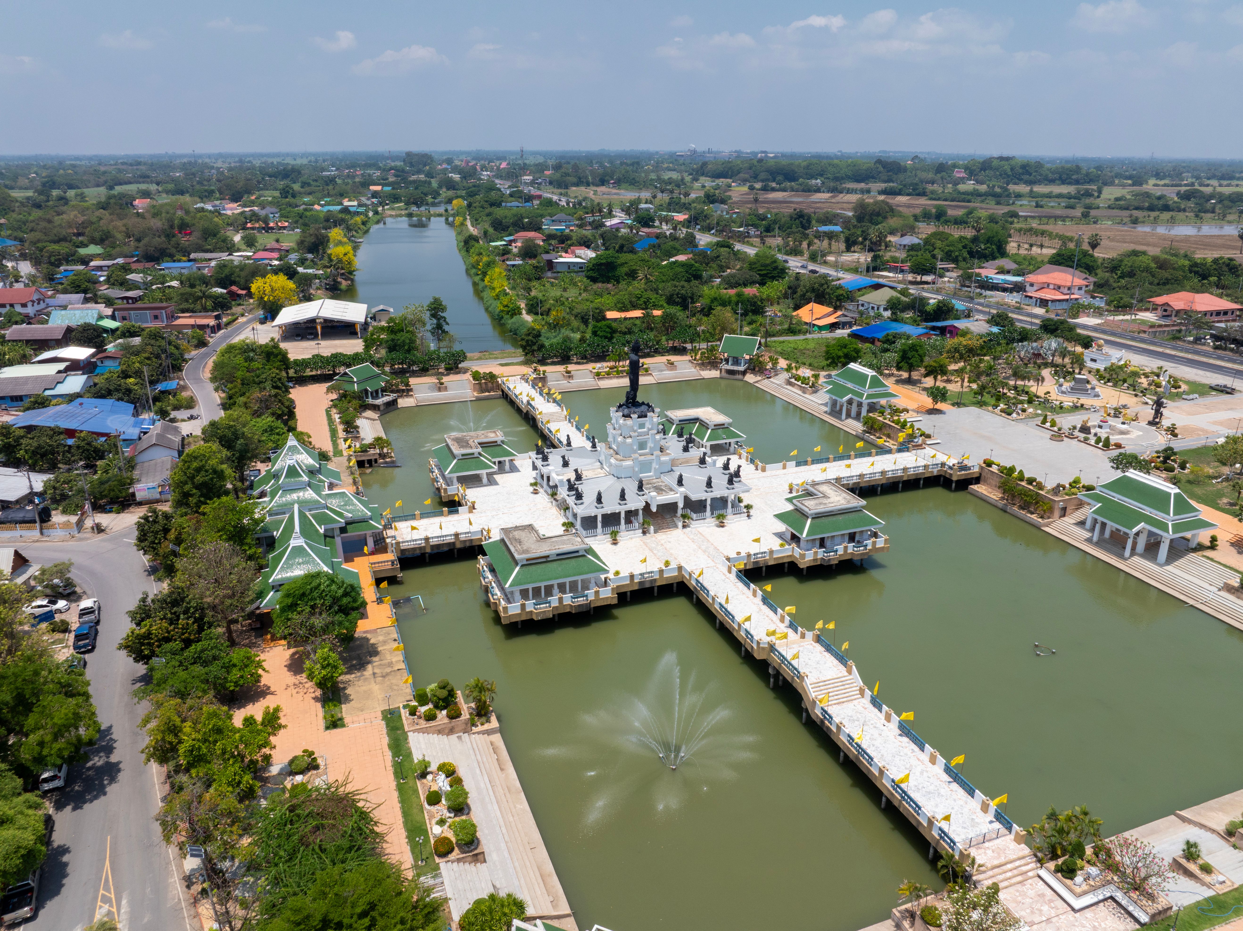 Aerial view of Wat Phra Non Chaksi Worawihan in Muang Sing Buri district, Sing Buri province