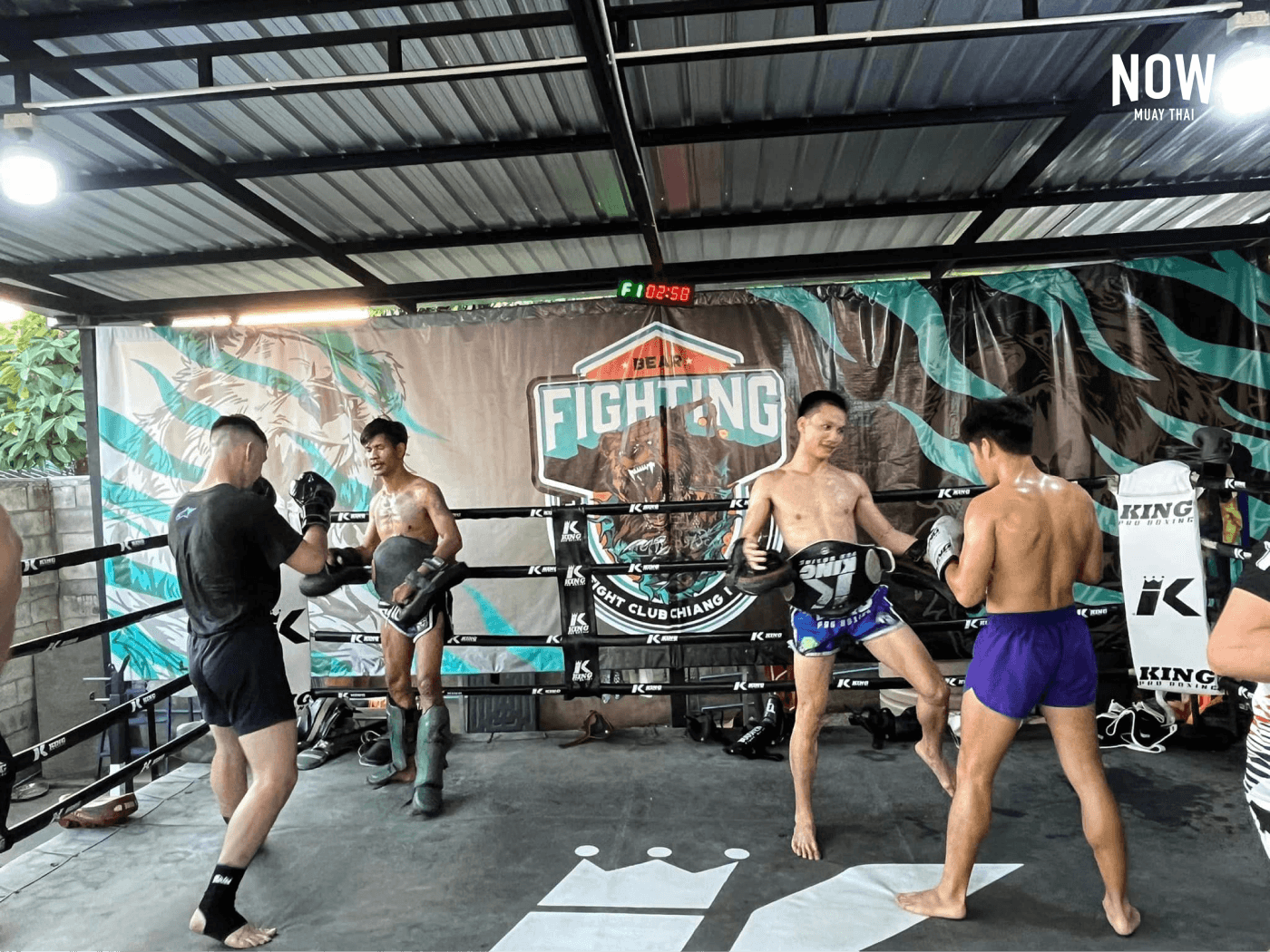 Pad work training in the boxing ring at The Bear Fight Club Muay Thai Gym Chiang Mai
