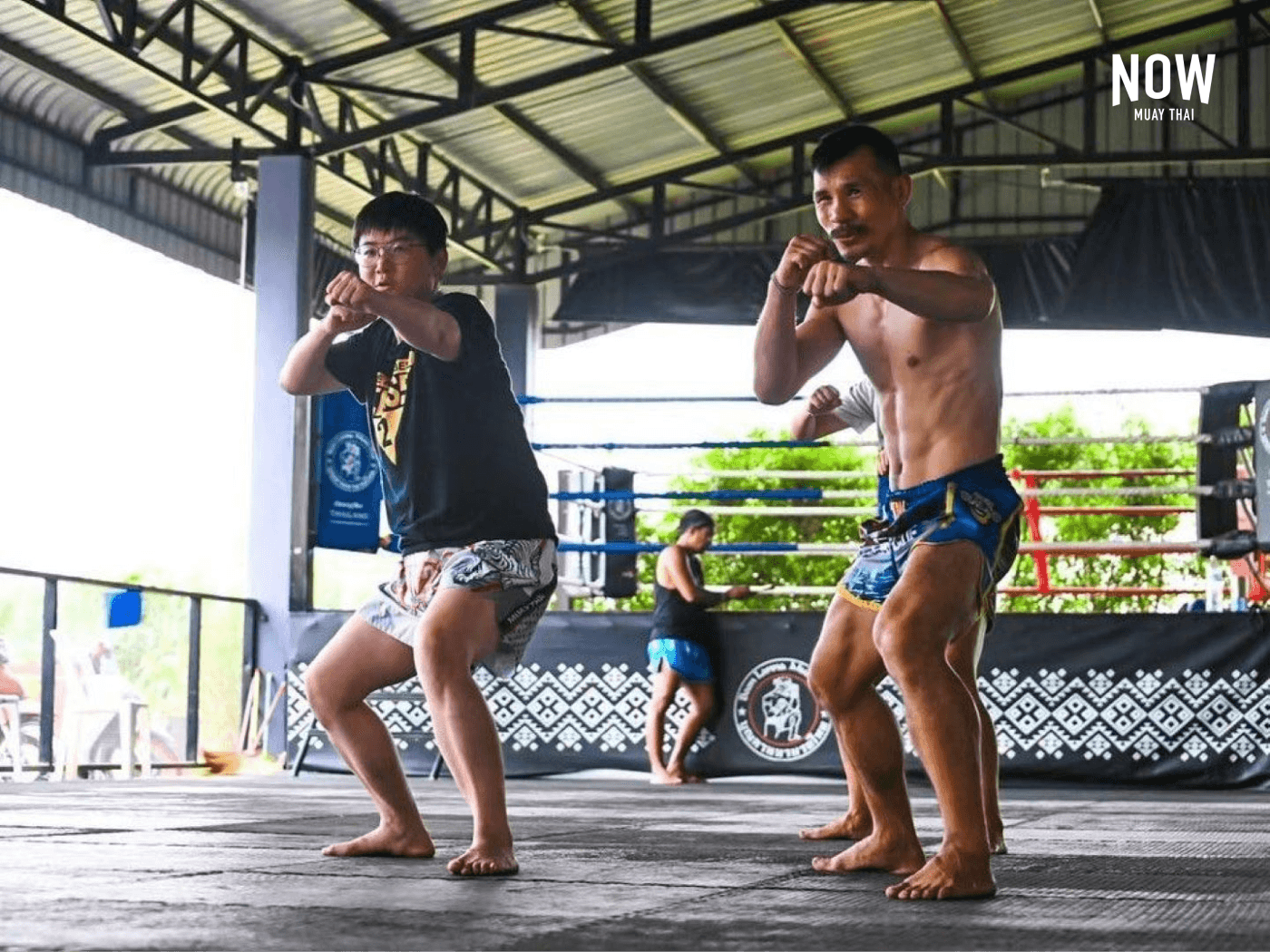 People train punching techniques at Chiangmai JR Muaythai Gym