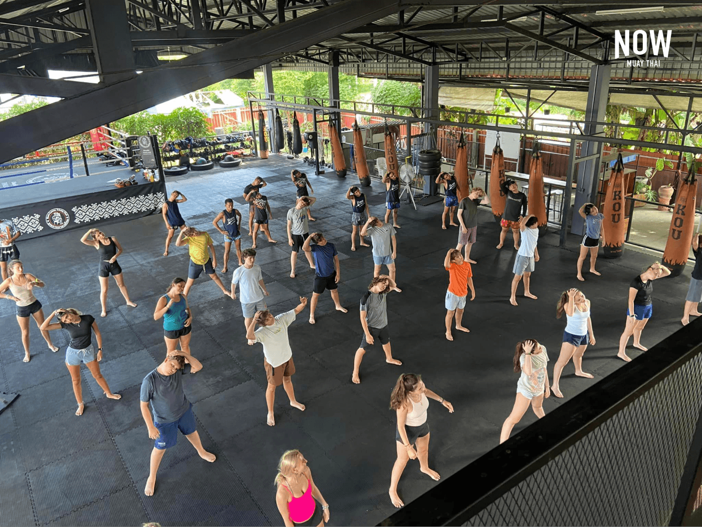 Group fitness training at the Boon Lanna Muay Thai gym in Chiang Mai