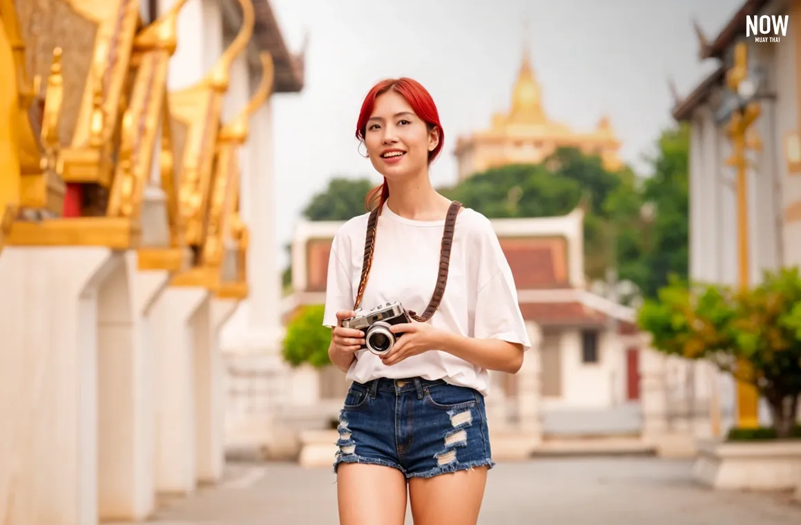 Beautiful young Asian tourist woman on vacation sightseeing and exploring Bangkok city
p