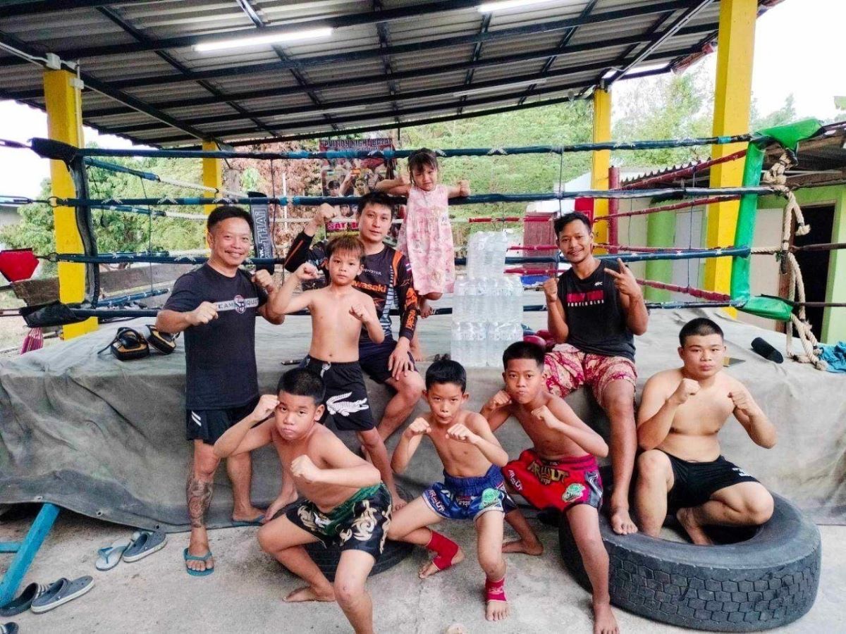 A group of boys practicing muay thai at the Danmuang Lamphun Chiang Mai