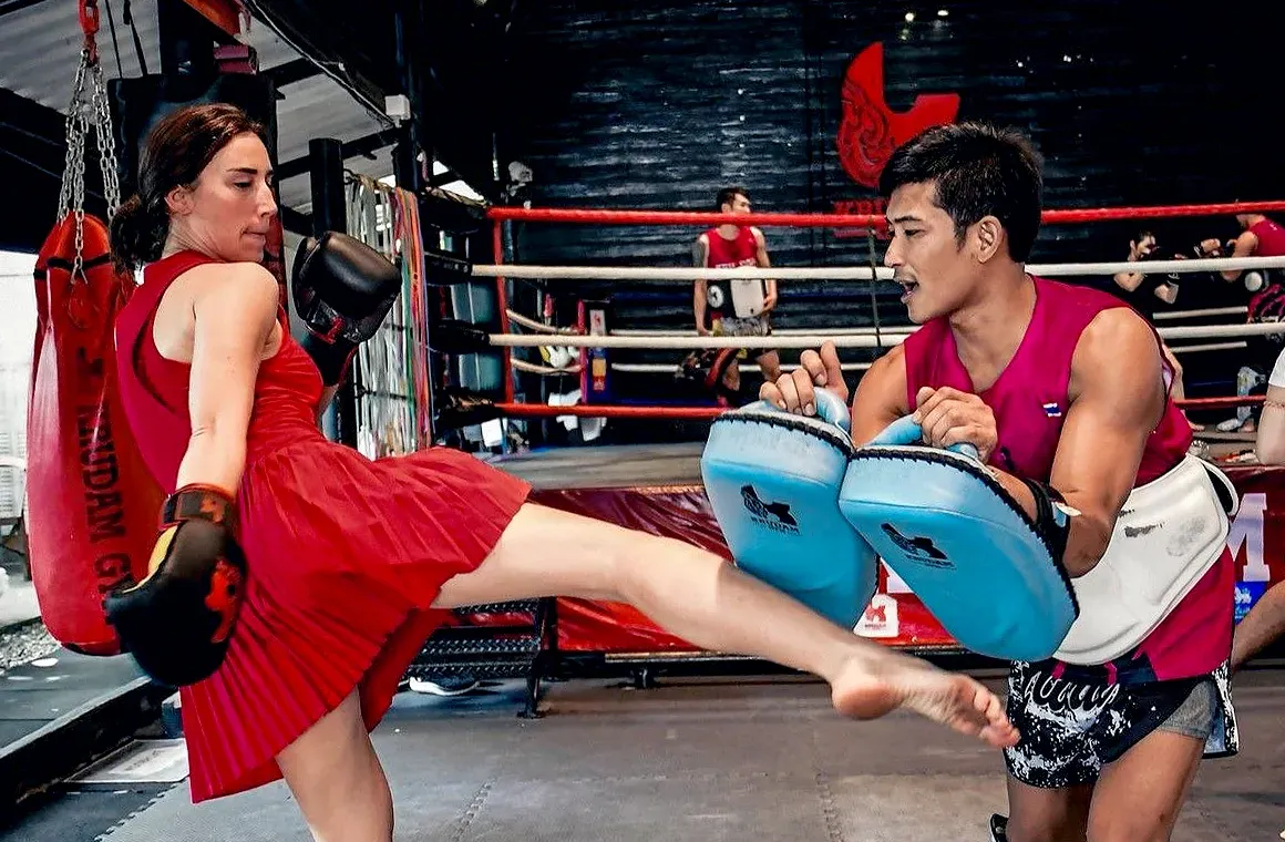 Muay Thai training is for everyone — skill has no gender.
