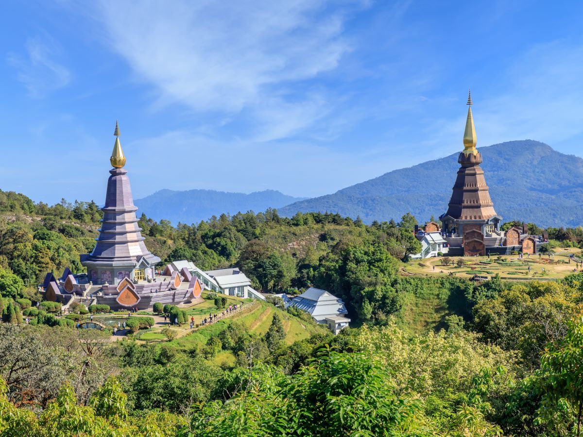 Noppamethanedon and Nopphonphusiri pagodas from Doi Inthanon National Park Chiang Mai, Thailand