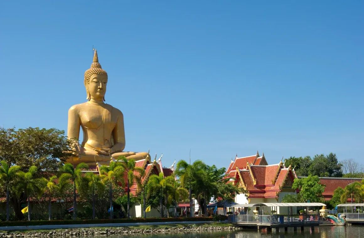 Large Buddha statue at Wat Phikun Thong in Sing Buri, Thailand